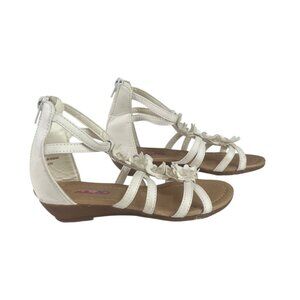 Josmo Girls Flower Embellished Strappy Sandals Back Zipper Size 13 White